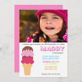 Ice Cream Birthday Uitnodiging met foto (Voorkant / Achterkant)