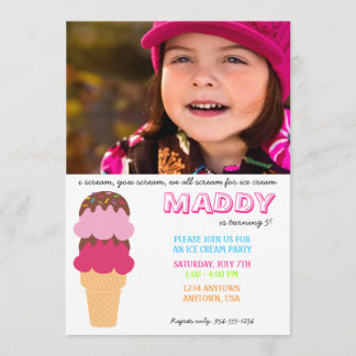 Ice Cream Birthday Uitnodiging met foto