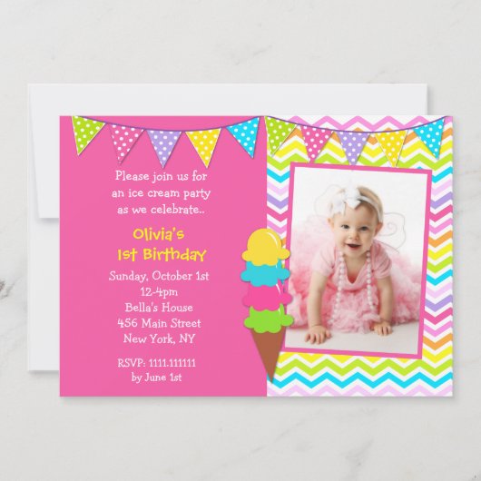 Ice Cream Birthday-uitnodigingen Kaart (Voorkant)