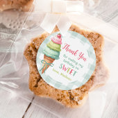 Ice Cream Blue Bow Gingham Birthday Party Ronde Sticker