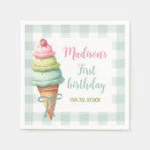 Ice Cream Blue Bow Gingham Birthday Party Servet (Voorkant)