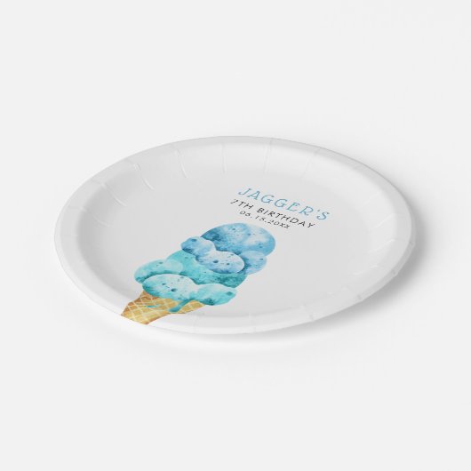 Ice Cream Blue Boys Birthday Party Papieren Bordje (Gekanteld)