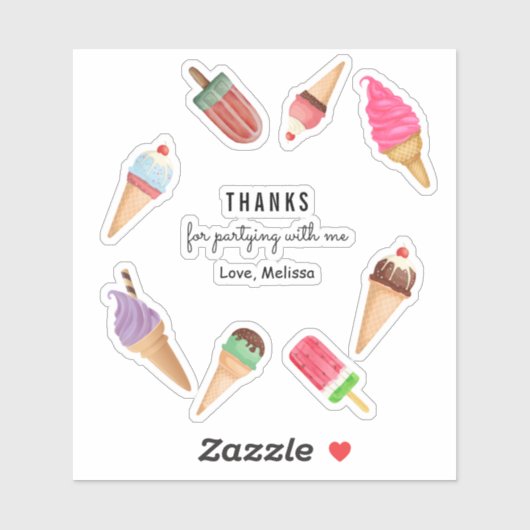 Ice Cream Blue Pink Popsiful Colorful Bedankt Sticker (Vel)