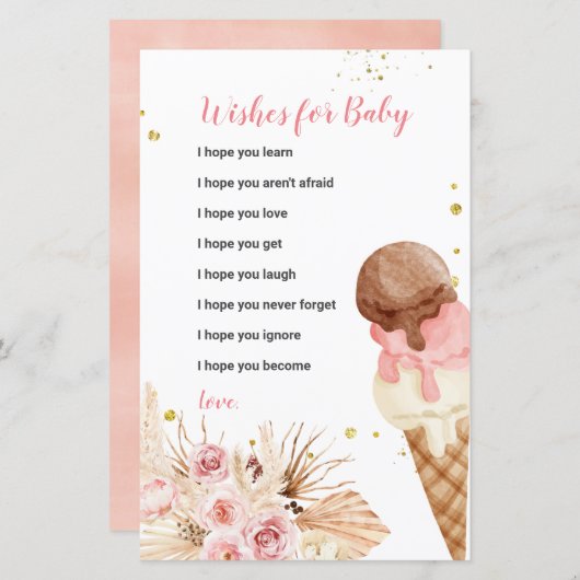 Ice Cream Boho Floral wenst Baby Kaart (Voorkant / Achterkant)