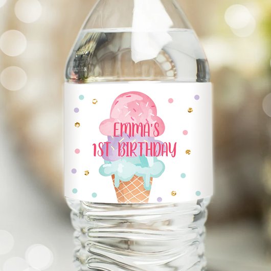 Ice Cream Bottle Wrapper Summer Scoop Pink Paars Waterfles Etiket