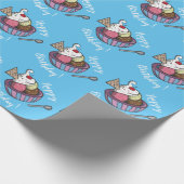 Ice Cream Bowl Blue Birthday Wrapping Paper Cadeaupapier (Hoek)