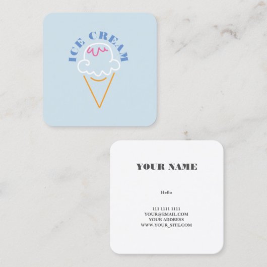 Ice cream business card vierkante visitekaartje (Voorkant / Achterkant)
