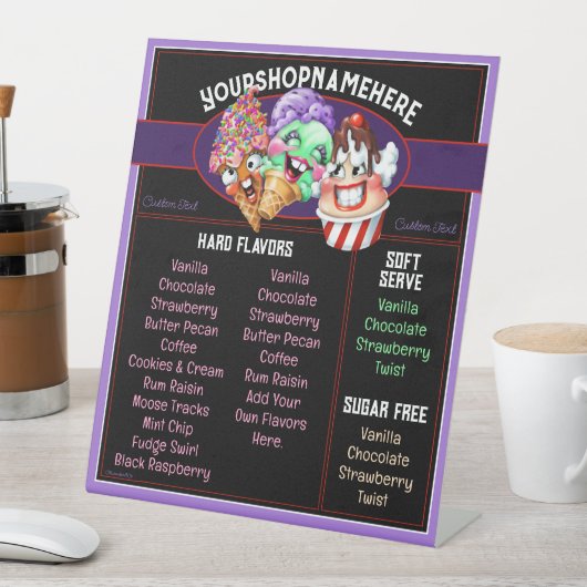 Ice Cream Business Counter Menu SMAKEN Reclamebord Met Voetstuk (Insitu)