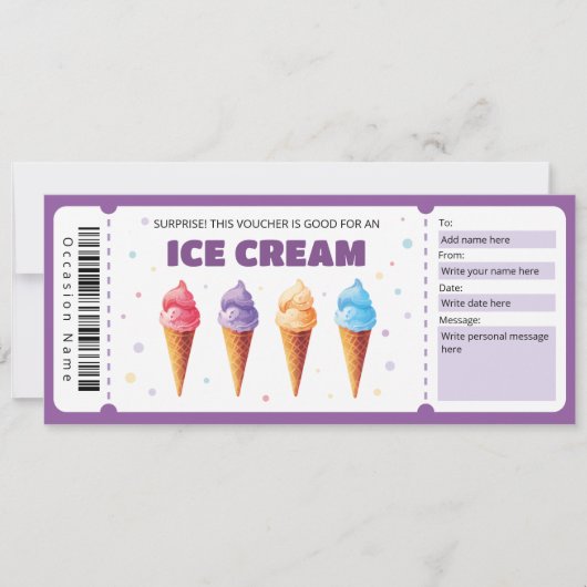 Ice Cream Cadeaubon Sjabloon, Sundae Lover Kaart (Voorkant)