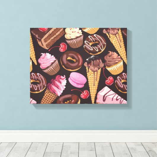Ice Cream, Cake, Cupcakes en Cheesecake Delight Canvas Afdruk (Insitu (Houten vloer))