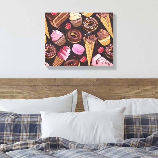 Ice Cream, Cake, Cupcakes en Cheesecake Delight Canvas Afdruk (Insitu (Slaapkamer))