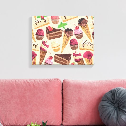 Ice Cream, Cake, Cupcakes en Cheesecake Delight Canvas Afdruk (Insitu (Woonkamer))