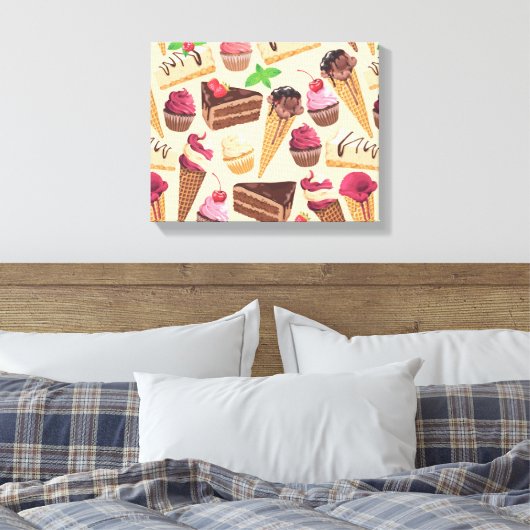 Ice Cream, Cake, Cupcakes en Cheesecake Delight Canvas Afdruk (Insitu (Slaapkamer))