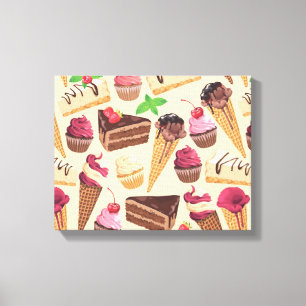 Ice Cream, Cake, Cupcakes en Cheesecake Delight Canvas Afdruk