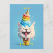 Ice Cream Cat Birthday Wenskaart