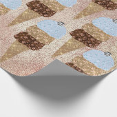 Ice Cream Chocolade Blauw Metallic Roos Goud Linne Cadeaupapier (Hoek)