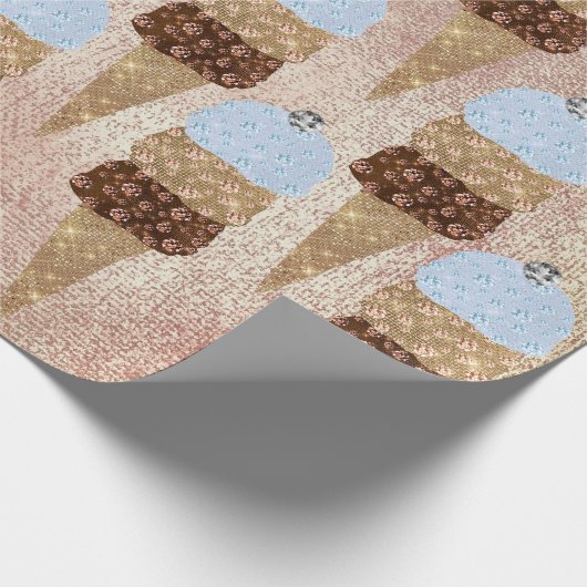 Ice Cream Chocolade Blauw Metallic Roos Goud Linne Cadeaupapier (Hoek)