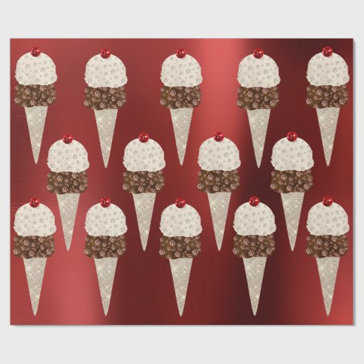 Ice Cream Chocolade Metallic Bourgogne Ruby Ivory Cadeaupapier (Vlak)