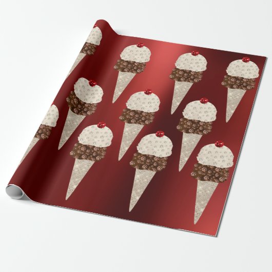 Ice Cream Chocolade Metallic Bourgogne Ruby Ivory Cadeaupapier (Uitgerold)