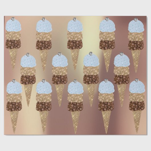 Ice Cream Chocolate Blue Metallic Roos Gold Cadeaupapier (Vlak)