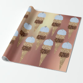 Ice Cream Chocolate Blue Metallic Roos Gold Cadeaupapier