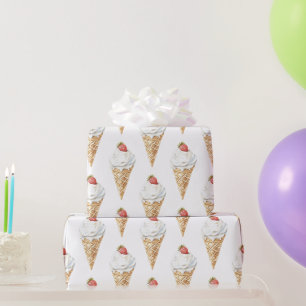 Ice Cream Cone Aardbei Verjaardag Cadeaupapier