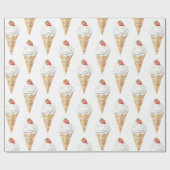 Ice Cream Cone Aardbei Verjaardag Cadeaupapier (Vlak)