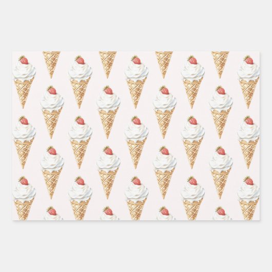 Ice Cream Cone Aardbei Verjaardag Inpakpapier Vel (Voorkant 3)