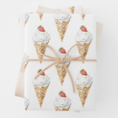 Ice Cream Cone Aardbei Verjaardag Inpakpapier Vel (In situ)