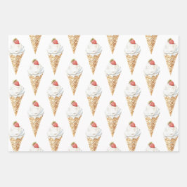 Ice Cream Cone Aardbei Verjaardag Inpakpapier Vel