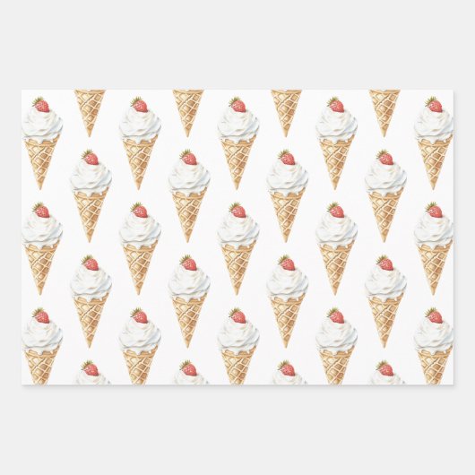 Ice Cream Cone Aardbei Verjaardag Inpakpapier Vel (Voorkant)