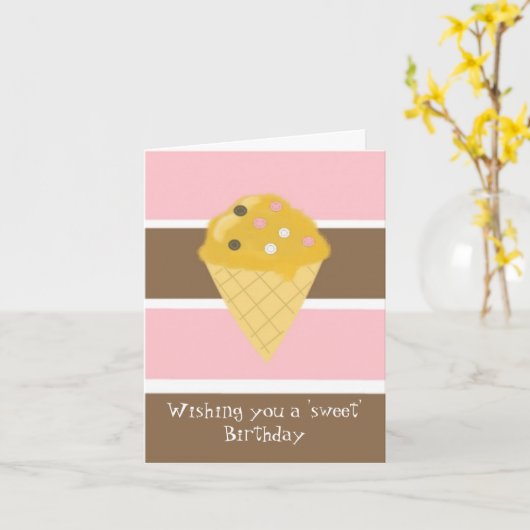 Ice Cream Cone Birthday Greeting Kaart (Gele Bloem)