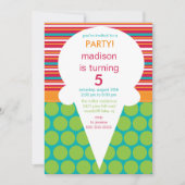 Ice Cream Cone Birthday Invitation Polka Dots Kaart (Voorkant)