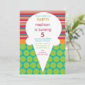 Ice Cream Cone Birthday Invitation Polka Dots Kaart (Staand voorkant)
