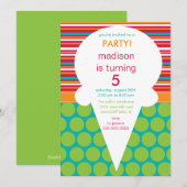 Ice Cream Cone Birthday Invitation Polka Dots Kaart (Voorkant / Achterkant)