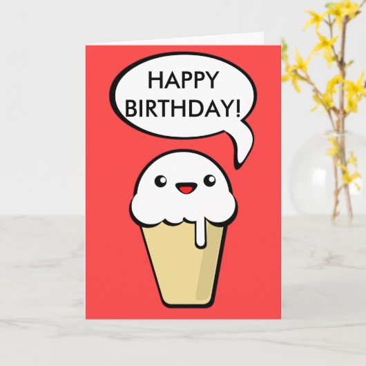 Ice Cream Cone Birthday Kaart (Gele Bloem)