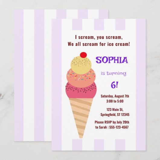 Ice Cream Cone Birthday  Kaart (Voorkant / Achterkant)