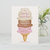 Ice Cream Cone Birthday Party Invitation Kaart (Staand voorkant)