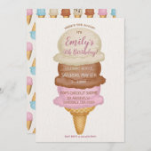Ice Cream Cone Birthday Party Invitation Kaart (Voorkant / Achterkant)