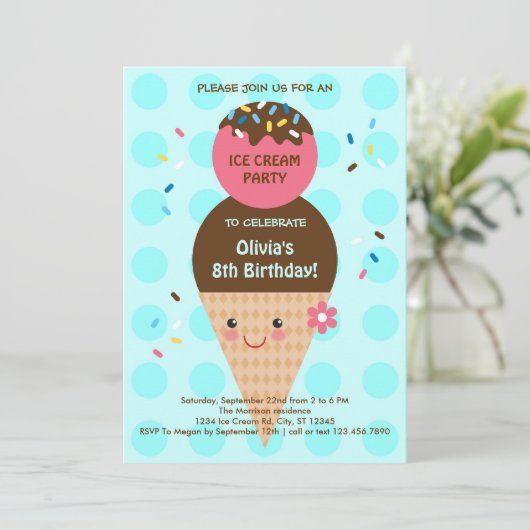 Ice Cream Cone Birthday Party Kaart (Staand voorkant)