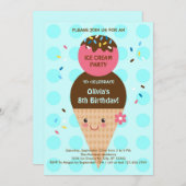 Ice Cream Cone Birthday Party Kaart (Voorkant / Achterkant)