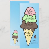 Ice Cream Cone Birthday Party Kaart (Voorkant / Achterkant)
