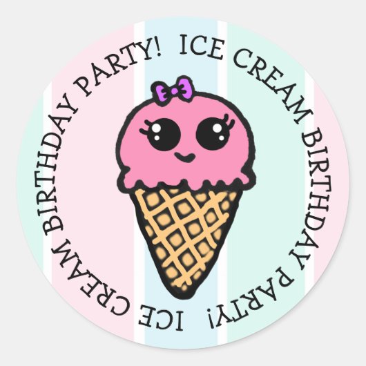 Ice Cream Cone Birthday Party Ronde Sticker (Voorkant)