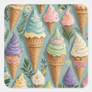Ice Cream Cone Birthday Vierkante Sticker