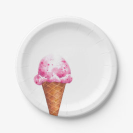 Ice Cream Cone Bord, Waterverf roze verjaardag Papieren Bordje