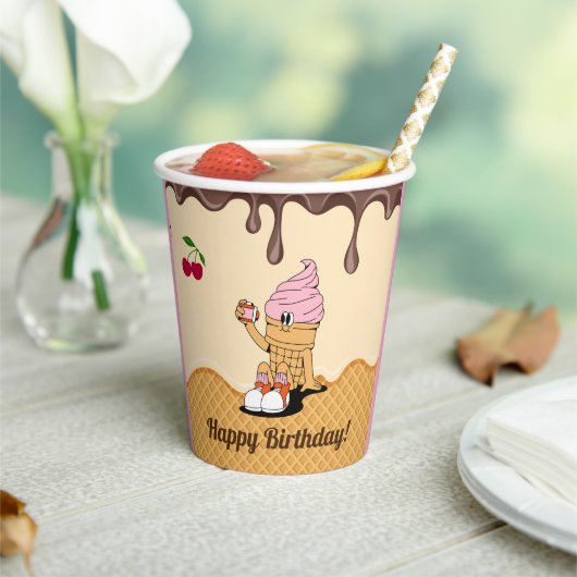 Ice Cream Cone Characters Party Decor Papieren Bekers (Insitu)