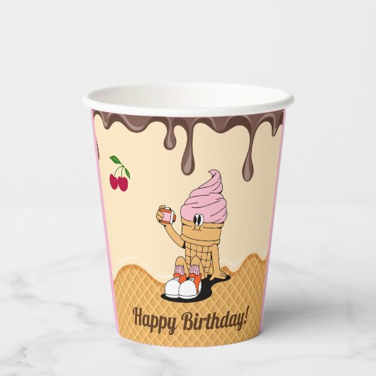 Ice Cream Cone Characters Party Decor Papieren Bekers (Achterkant)