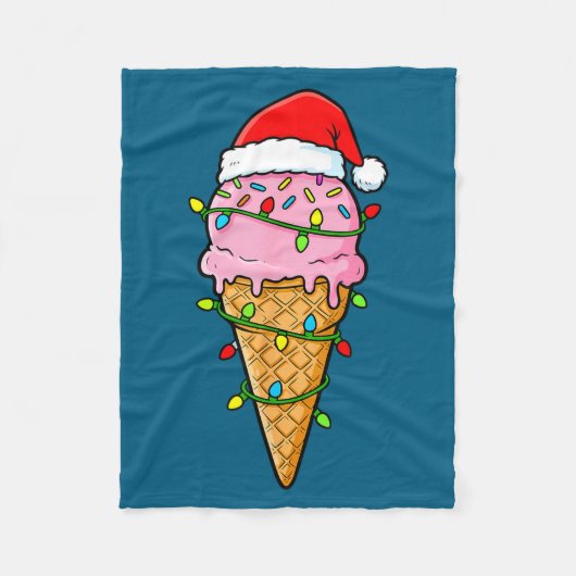 Ice Cream Cone Christmas Lights Santa Hat Food Xma Fleece Deken (Voorkant)