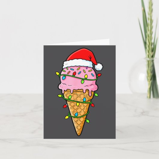 Ice Cream Cone Christmas Lights Santa Hat Food Xma Kaart (Voorkant)
