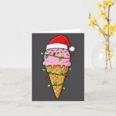 Ice Cream Cone Christmas Lights Santa Hat Food Xma Kaart (Gele Bloem)